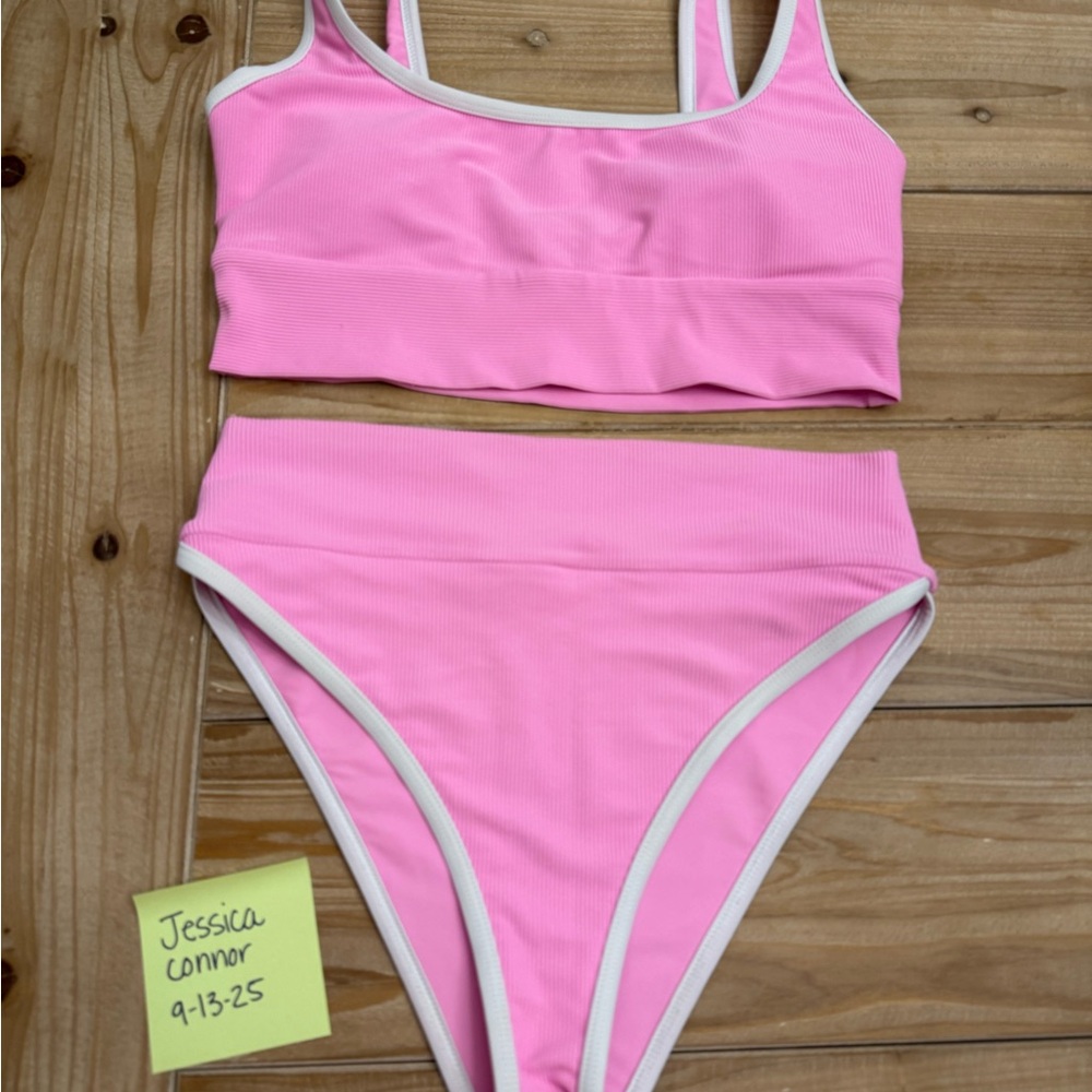LainSnow Pink and White Bikini Set